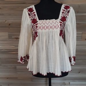 Zara Women's Embroidered Top with Shirred Detail